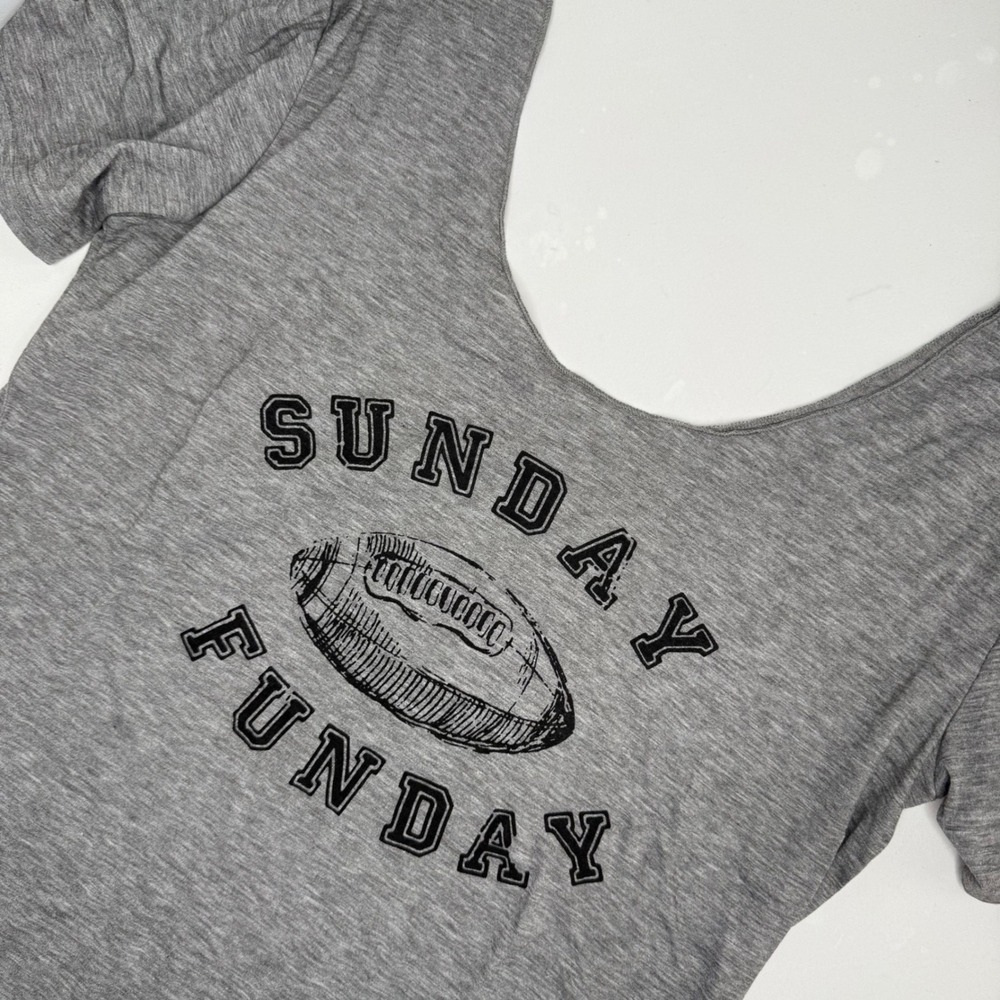 Womens Sunday Funday Football Graphic Tee Heather Gray Scoop Neck Short Sleeve L